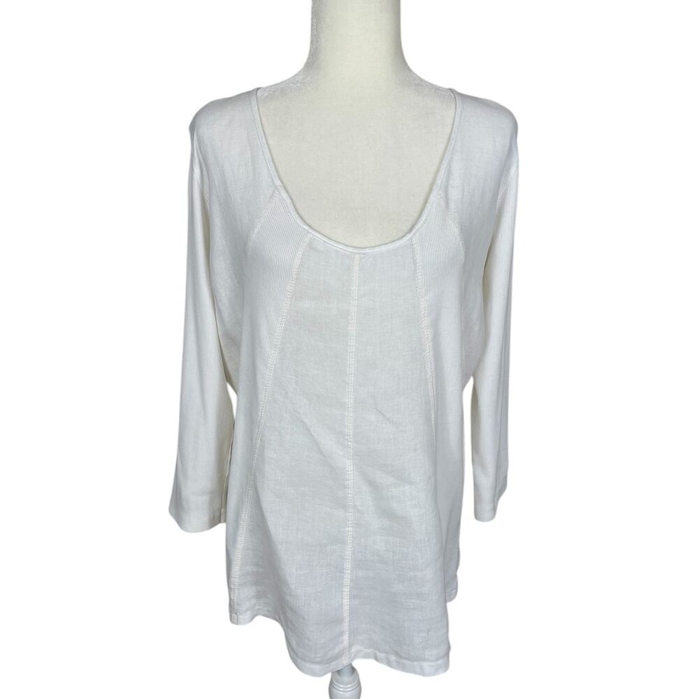 Inizio Linen Cotton Tunic Top Long Sleeves White Sz XL Classic Vacation Travel